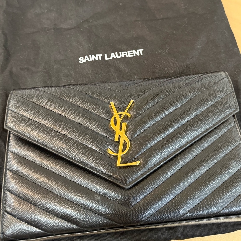 Saint Laurent Envelope Chain Wallet in Grain De Poudre Leather